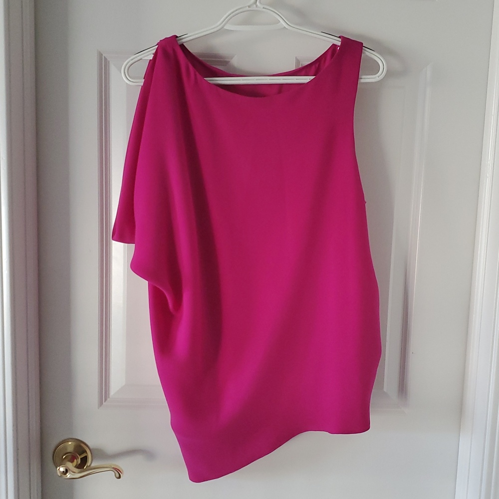 Trina Turk Asymmetrical Skeeveless Vibrant Pink Blouse Size L